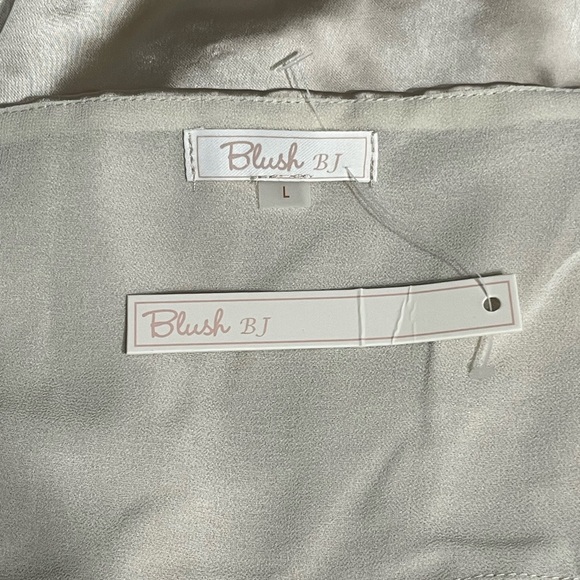 By Blush - Shimmering Cream Colored Ruched Wrap Midi Dress, NWT, Size Large - Picture 7 of 11